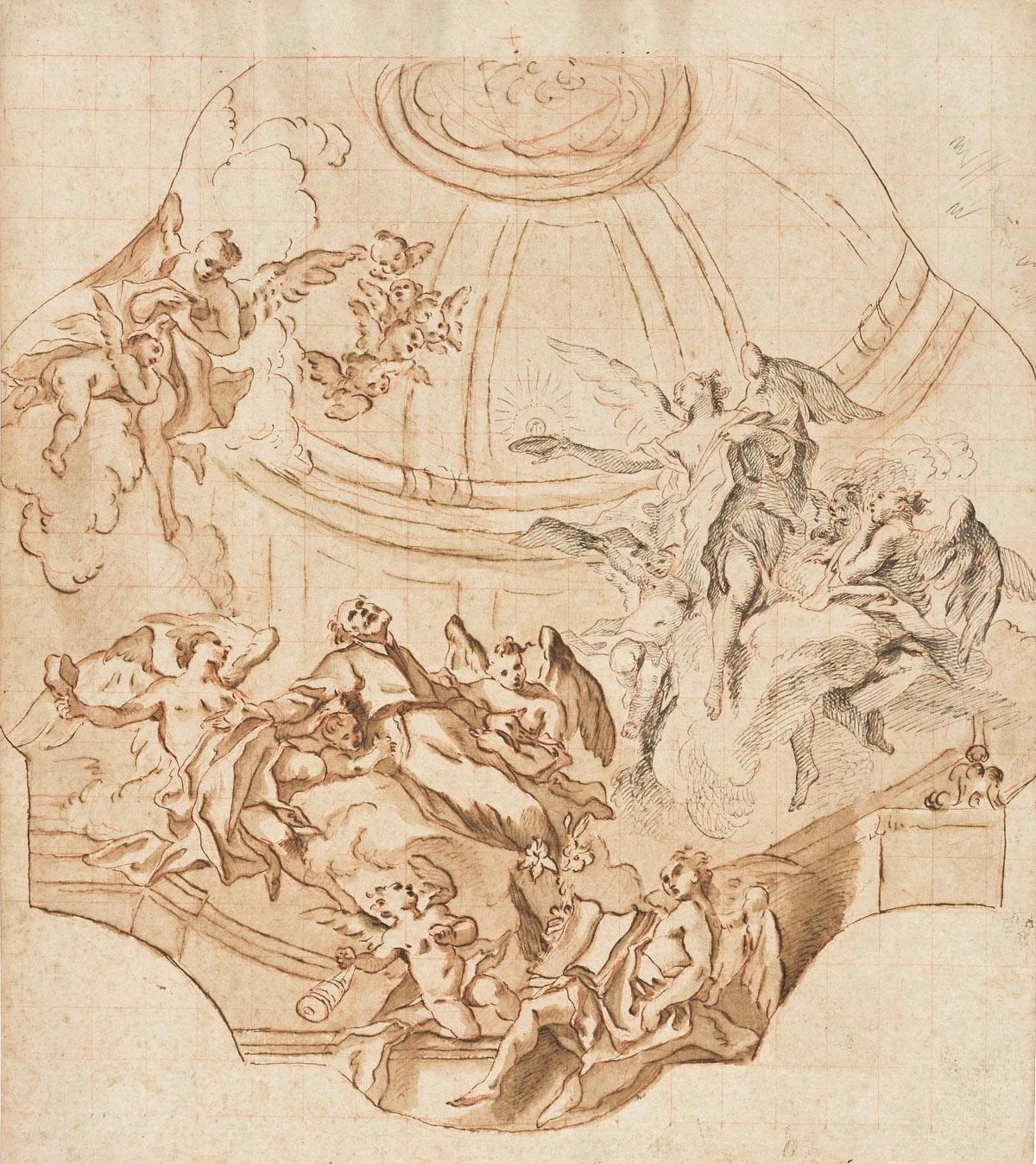 Un santo portato in cielo da angeli e putti, studio per una decorazione della cupola